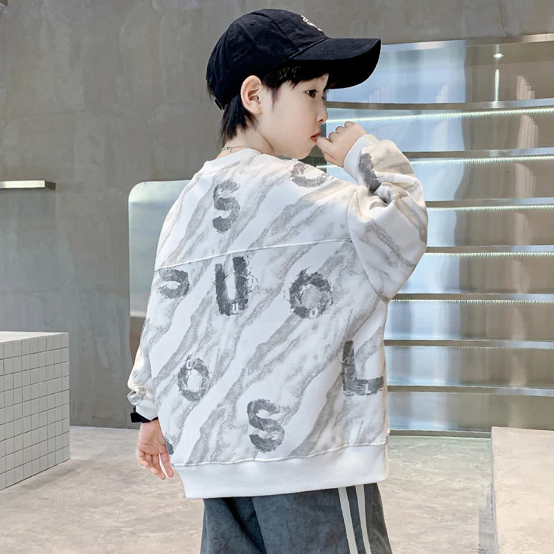 2024 Fashion Kids New In Sweatshirts For Boys Vintage Print Long Sleeve Tshirt For Teenagers Cool Autumn Tee Tops Sweatershirt