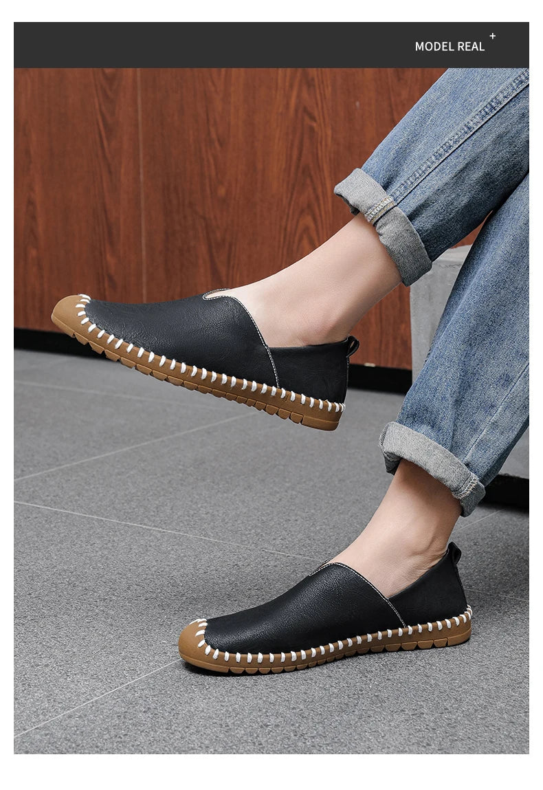 Summer Plus Size Men's Leather Shoes Simple Oxford Sole Casual Shoes Comfortable Soft Sole Lightweight Non-Slip Loafers