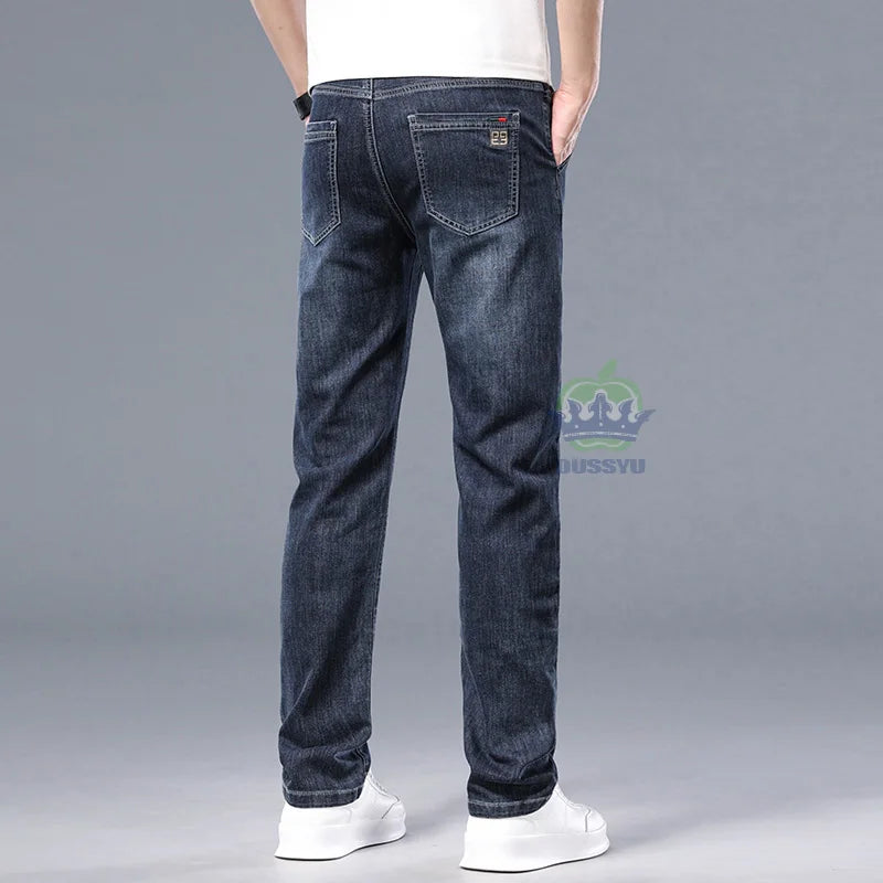 Luxury Spring Summer Cotton Classics Embroidery Men's Jeans Slim Denim Pants Blue Work Korea Skinny Trousers Male Plus Size 40