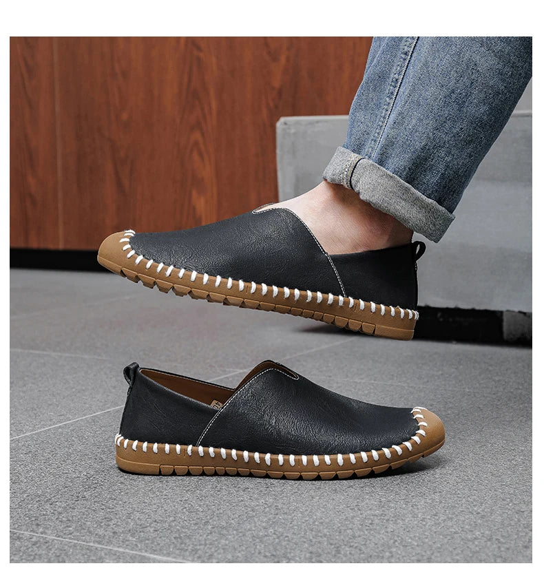 Summer Plus Size Men's Leather Shoes Simple Oxford Sole Casual Shoes Comfortable Soft Sole Lightweight Non-Slip Loafers