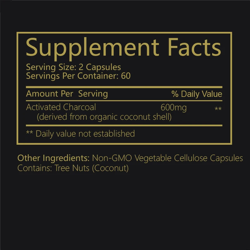 Activated Coconut Charcoal - Relieves Gas, Bloating and Natural Detoxification, Metabolism