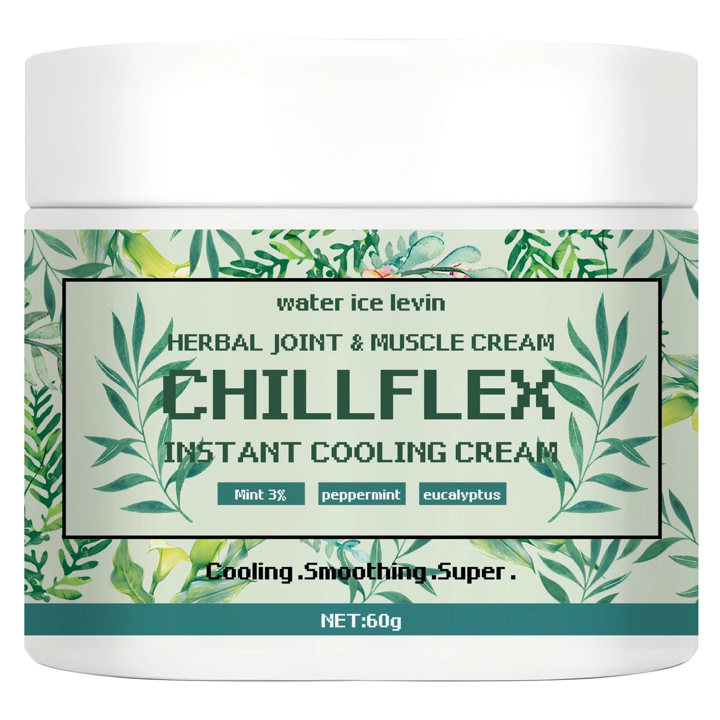 Water Ice Levin CHILLFLEH Cream: Instant Cooling Herbal Relief with Mint & Eucalyptus for Joints & Muscles. 60g.