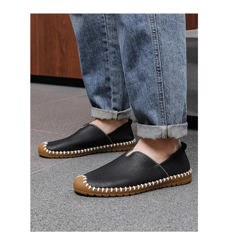 Summer Plus Size Men's Leather Shoes Simple Oxford Sole Casual Shoes Comfortable Soft Sole Lightweight Non-Slip Loafers