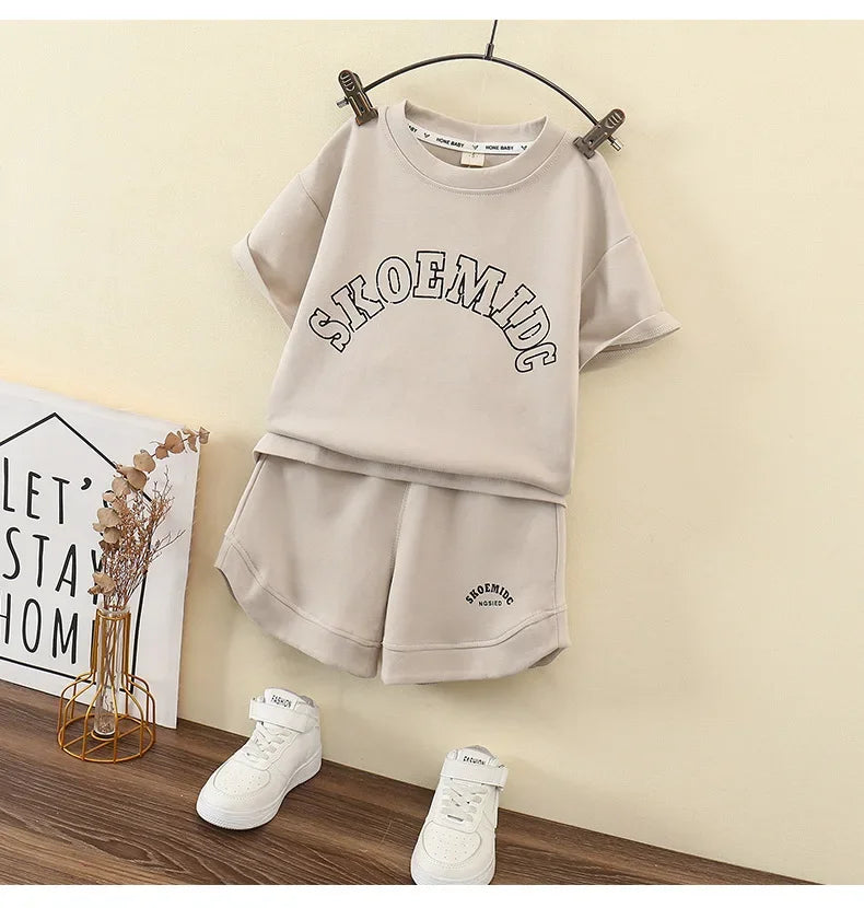 Summer Teenage Boy Clothes Set Children Girls Letter Tshirt and Shorts 2pcs Suit Kid Short Sleeve Top Bottom Outfits Tracksuit