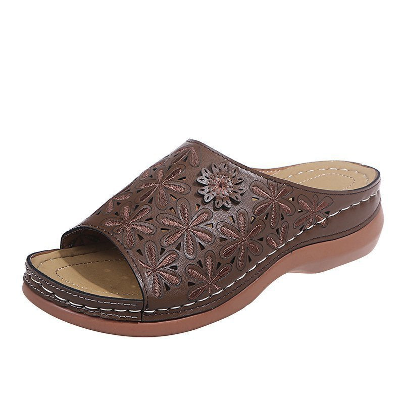 New Flower Fish Mouth Sandals Hollow Wedge Sandals And Slippers Women